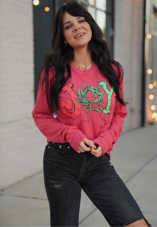 Heather Red “Joy” Long Sleeve Tee