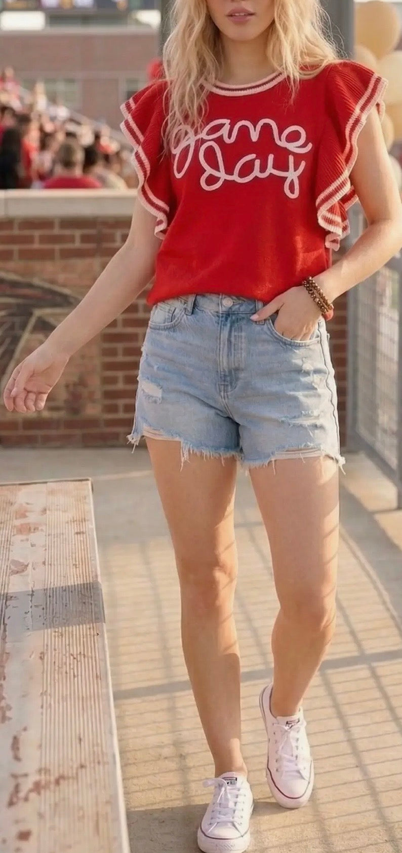 Varsity Game Day Ruffle Sleeve Knit Top-Res