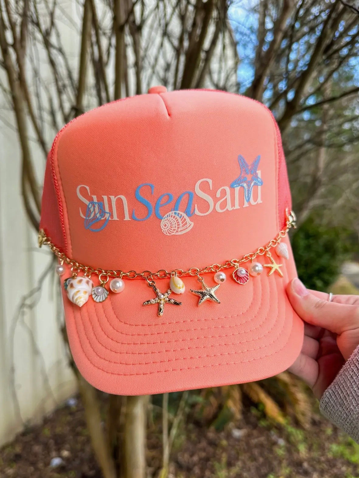 Sun Sea And Sand Trucker Hat W/ Chain