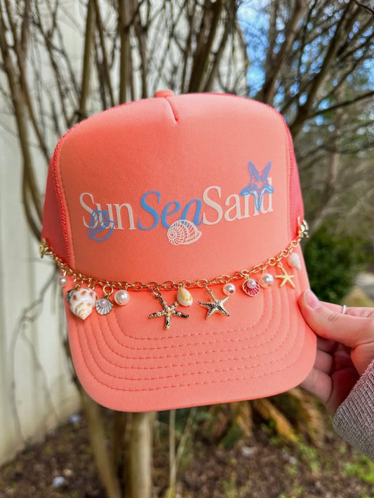 Sun Sea And Sand Trucker Hat W/ Chain