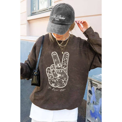 PEACE AND LOVE SIGN MINERAL GRAPHIC  SWEATSHIRTS: Mineral  grey / S-M-L-XL(1-2-2-1)