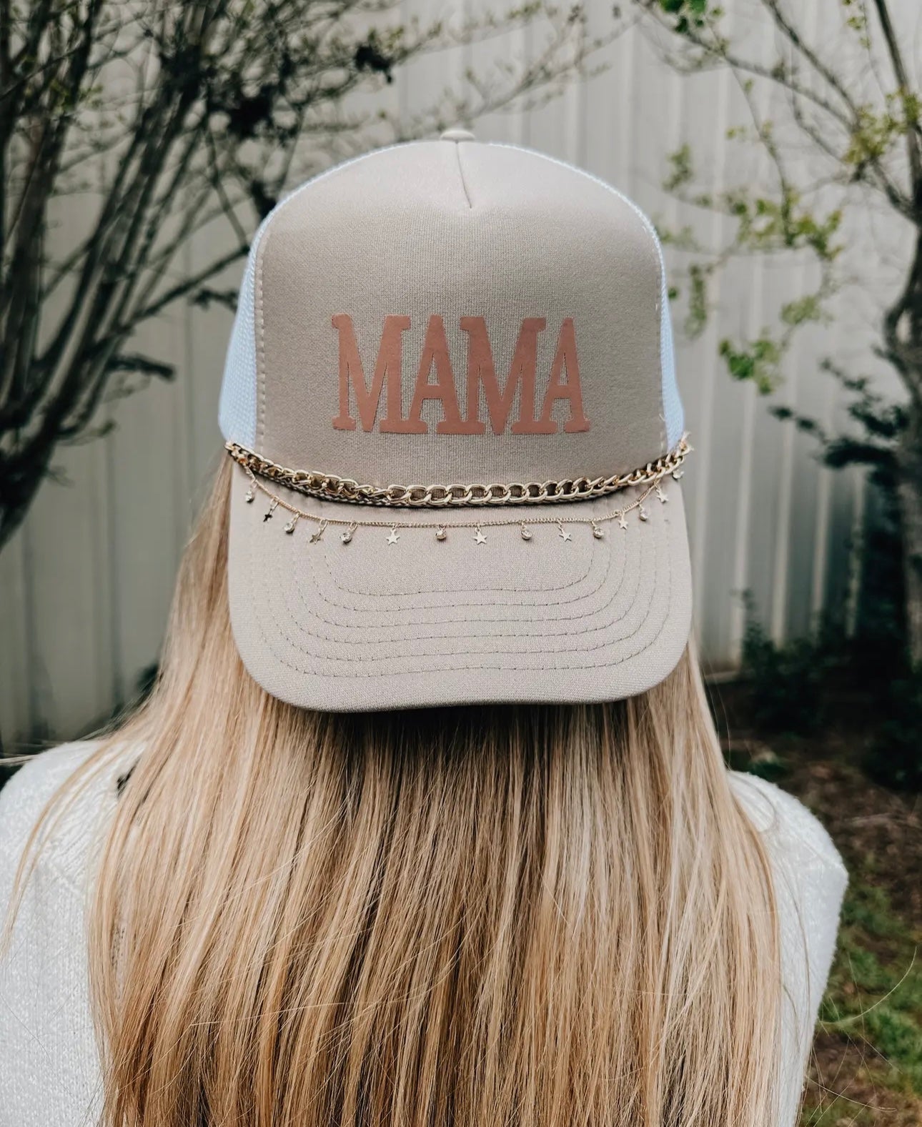 MAMA Khaki/White Trucker Hat With Chain