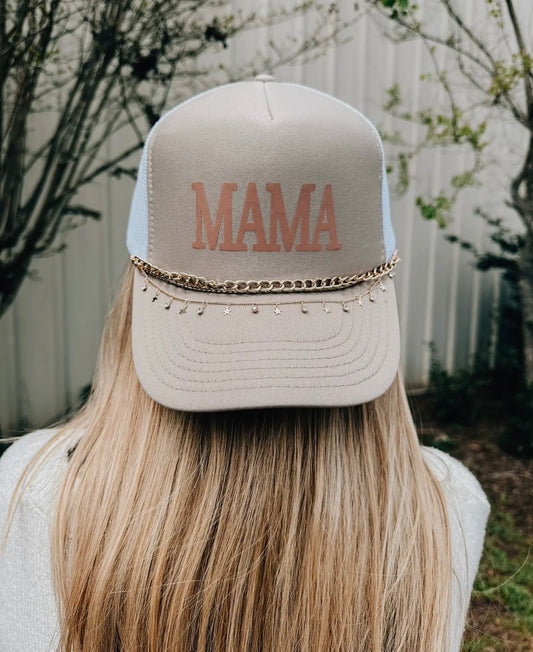 MAMA Khaki/White Trucker Hat With Chain