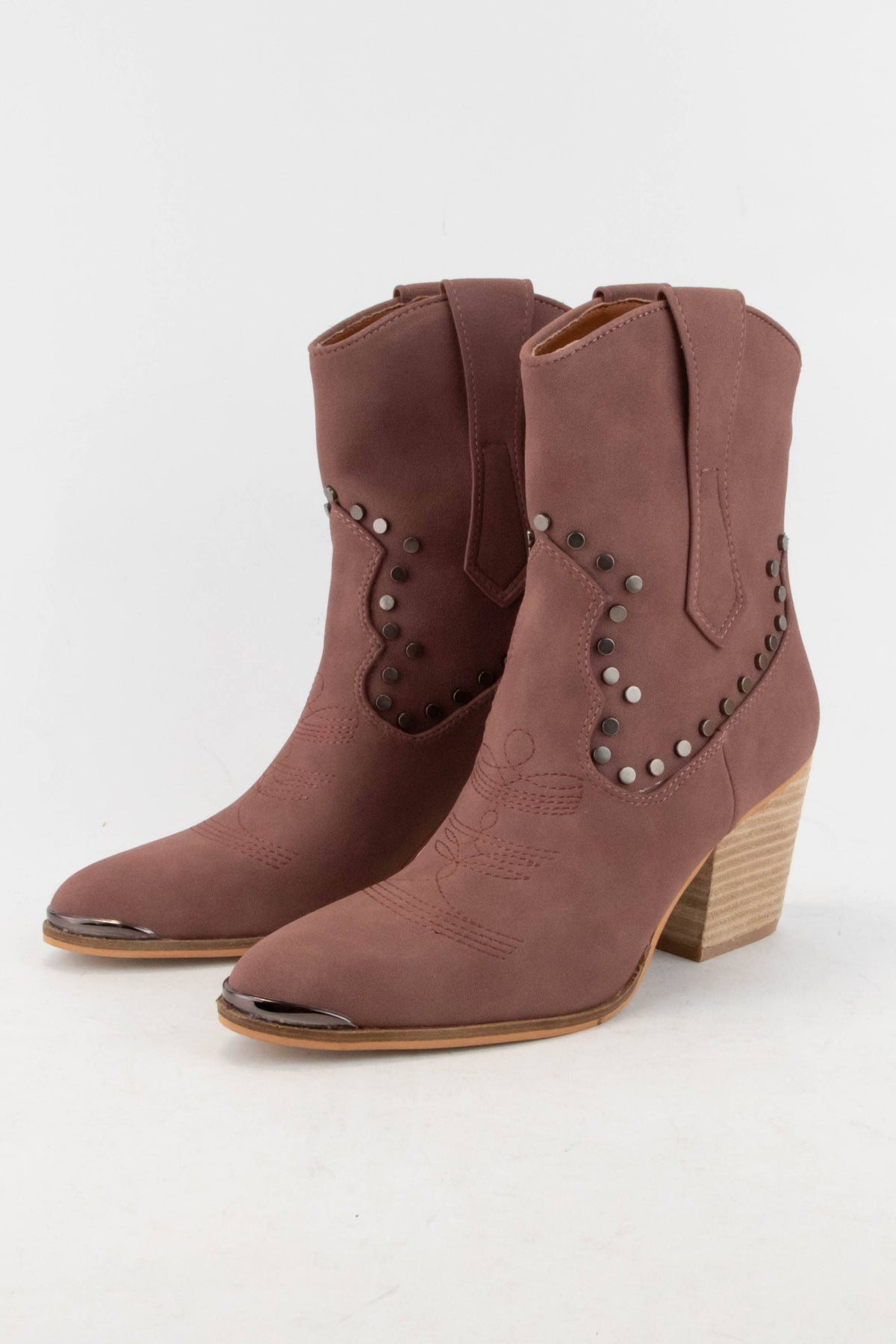 PANDORA Festival Western Ankle Boots Studded Cowboy Booties: DUSTY ROSE / B12