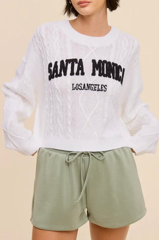 Ivory/Navy Malibu Cable Knit Sweater