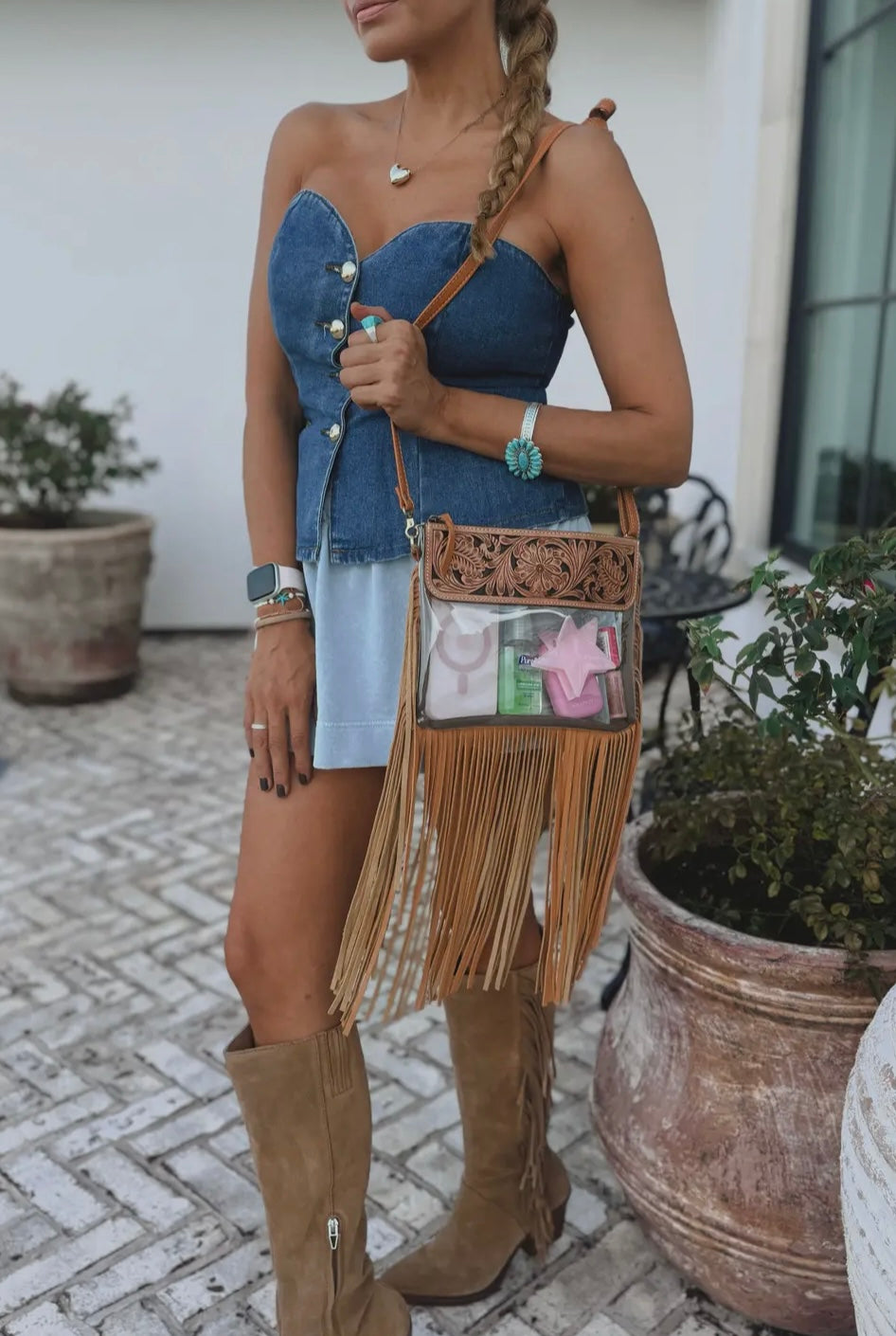 Hand Tooled Clear Purse-Crosbody