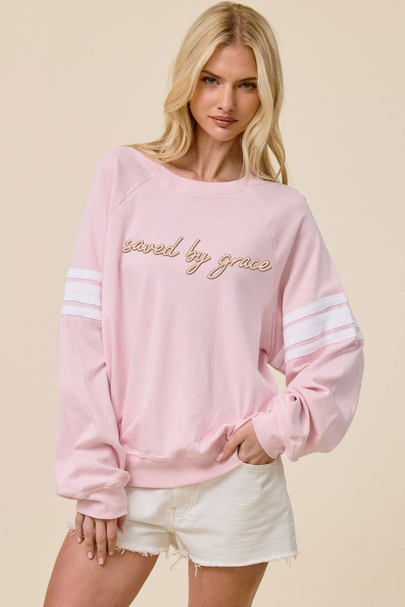 PUFF' Saved By Grace Graphic Oversized Lightweight Sweatshir: BLACK / M