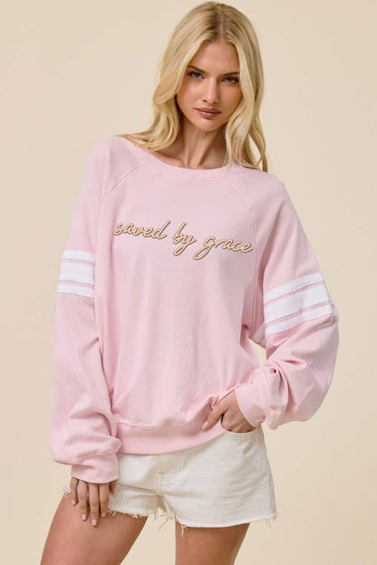 PUFF' Saved By Grace Graphic Oversized Lightweight Sweatshir: BLACK / M