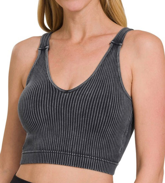 Ash Black Seamless Ribbed/Washed Bra Tank Top