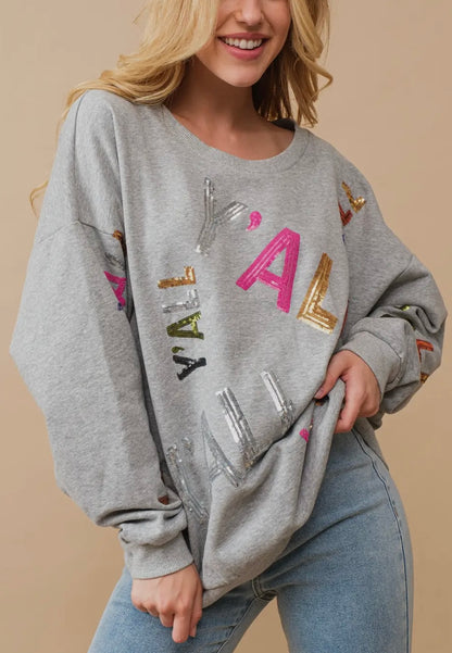 Sequin Embellished “Ya’ll” Sweatshirt