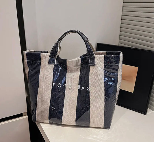 Navy/White Stripe Large Tote