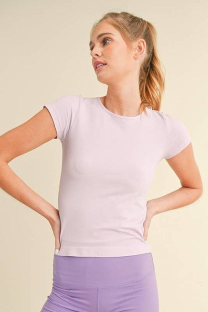 Women's Seamless Crew Neck Short Sleeve Top: Black / OS