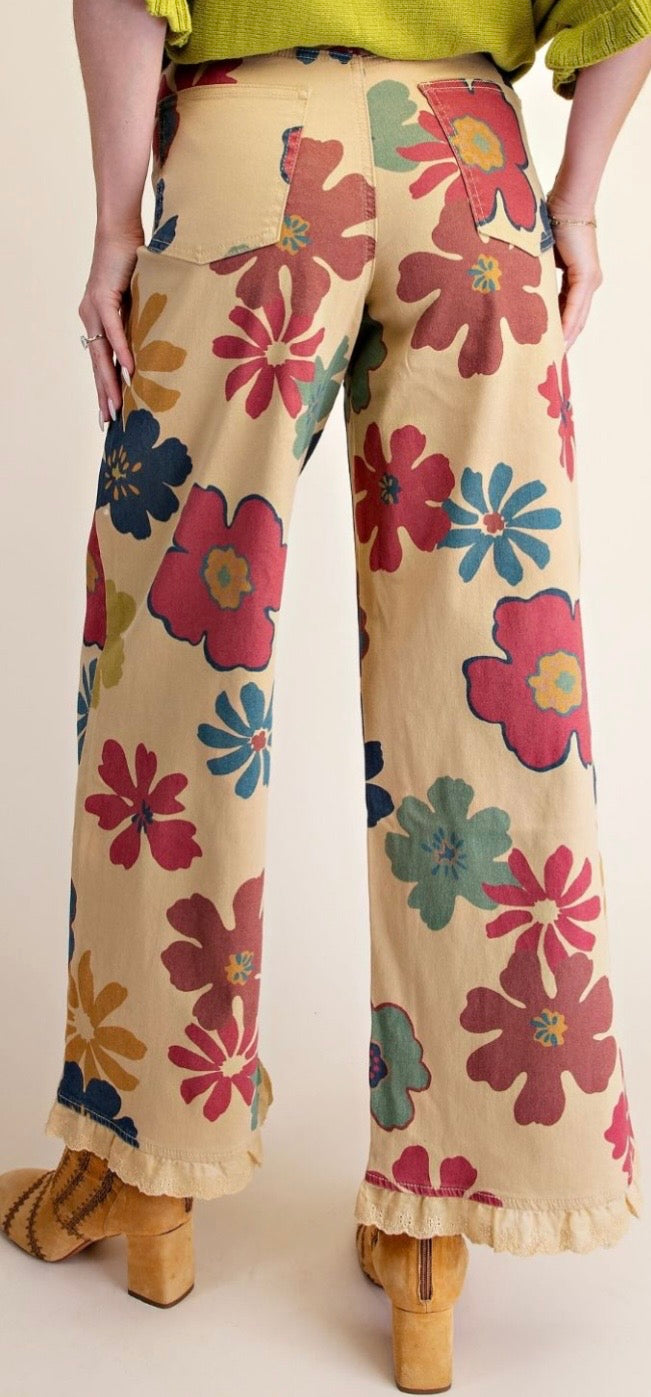 Dijon Floral Print Stretch Twill Pants