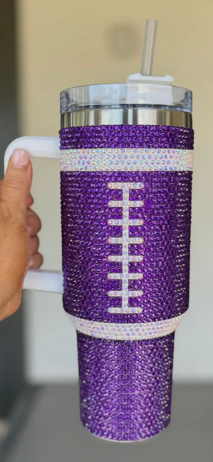 “Blinged Out” All Over Crystal 40 Oz. Football Tumbler (4 colors)