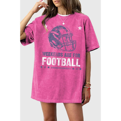WEEKENDS FOOTBALL OVERSIZED MINERAL GRAPHIC TEE: White / L