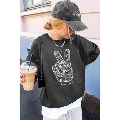 PEACE AND LOVE SIGN MINERAL GRAPHIC  SWEATSHIRTS: Mineral  grey / S-M-L-XL(1-2-2-1)