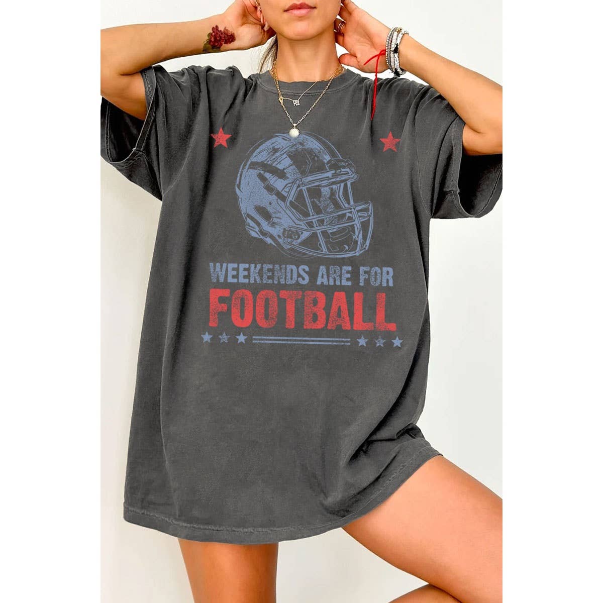 WEEKENDS FOOTBALL OVERSIZED MINERAL GRAPHIC TEE: White / M