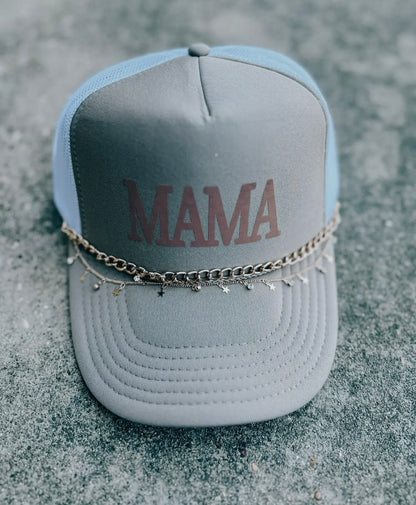 MAMA Khaki/White Trucker Hat With Chain