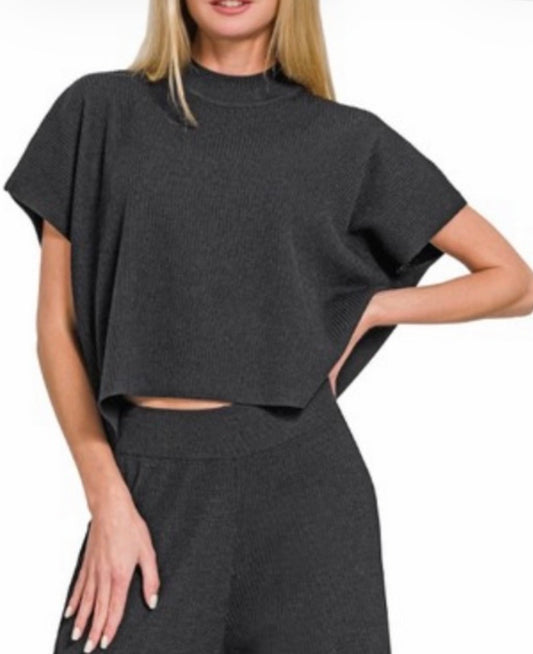 Black Viscose SS Top