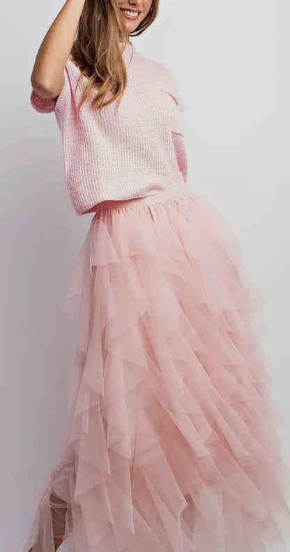 Pink Lady Cascading Tulle Maxi Skirt