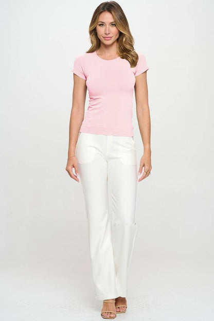 Women's Seamless Crew Neck Short Sleeve Top: White / OS