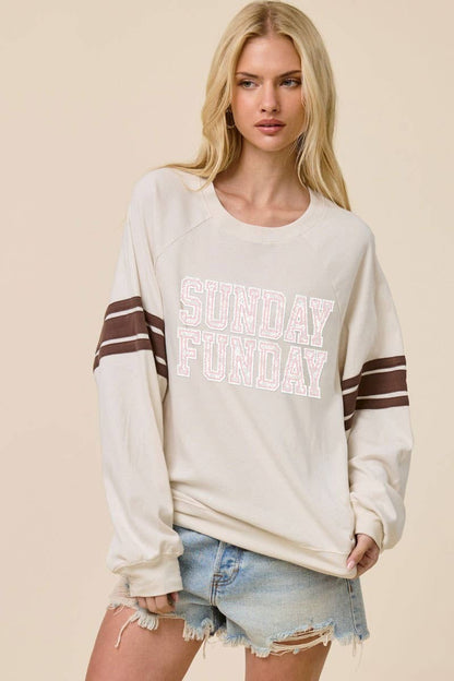 PUFF' Sunday Funday Graphic L/S Oversized Sweatshirt: LT PINK / L
