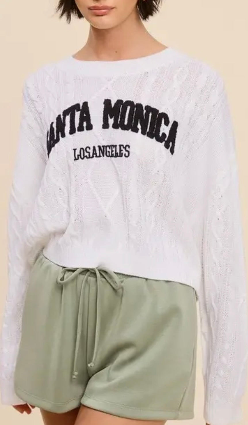 Ivory/Navy Santa Monica Cable Knit Sweater