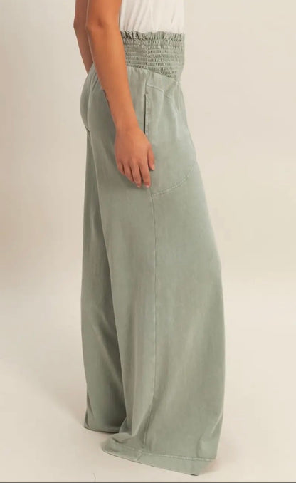 Sage Mineral Wash Smock Waist Pants