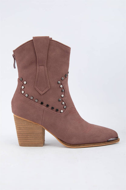 PANDORA Festival Western Ankle Boots Studded Cowboy Booties: DUSTY ROSE / B12