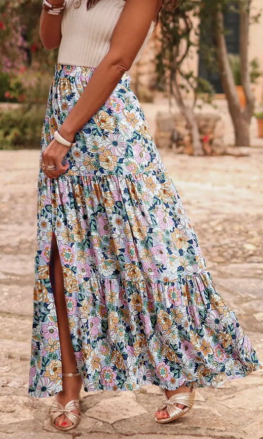 Bohemian Tiered Floral Skirt