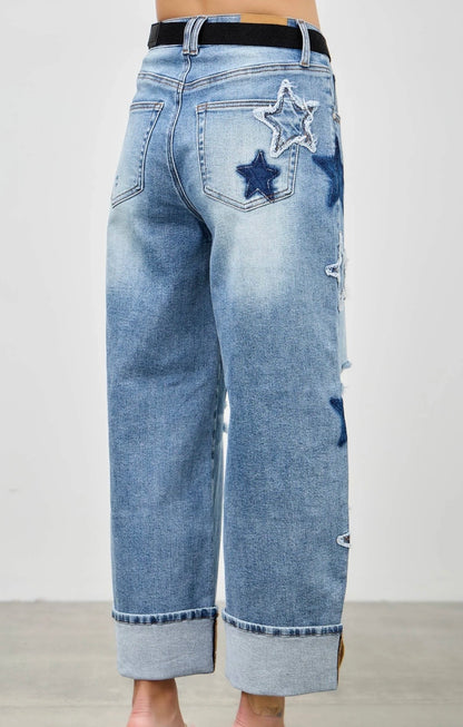 Star Patch Barrel Jeans