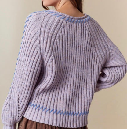 Lavender Sweater With Chunky Blanket Stitch Accent