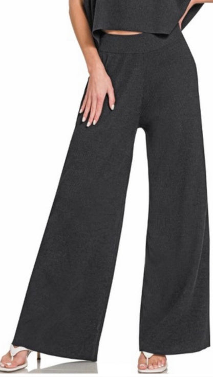 Black Viscose Ribbed Pants