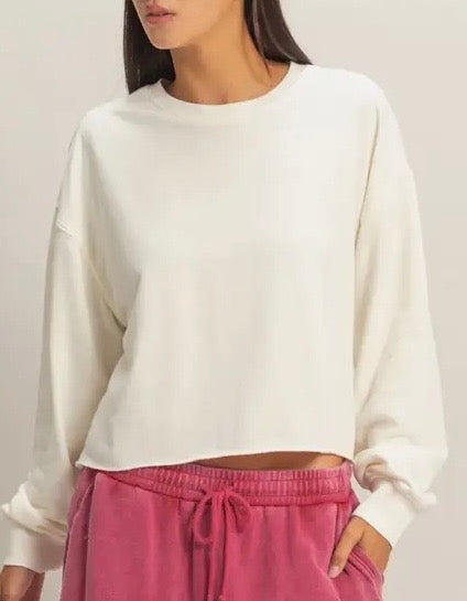 Cream Mineral Washed Cropped Sweatshirt