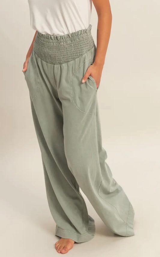 Sage Mineral Wash Smock Waist Pants