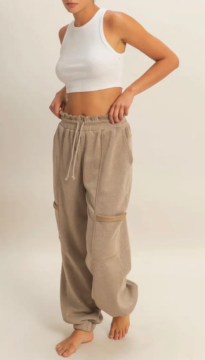 Mocha Ruffle Waist Joggers