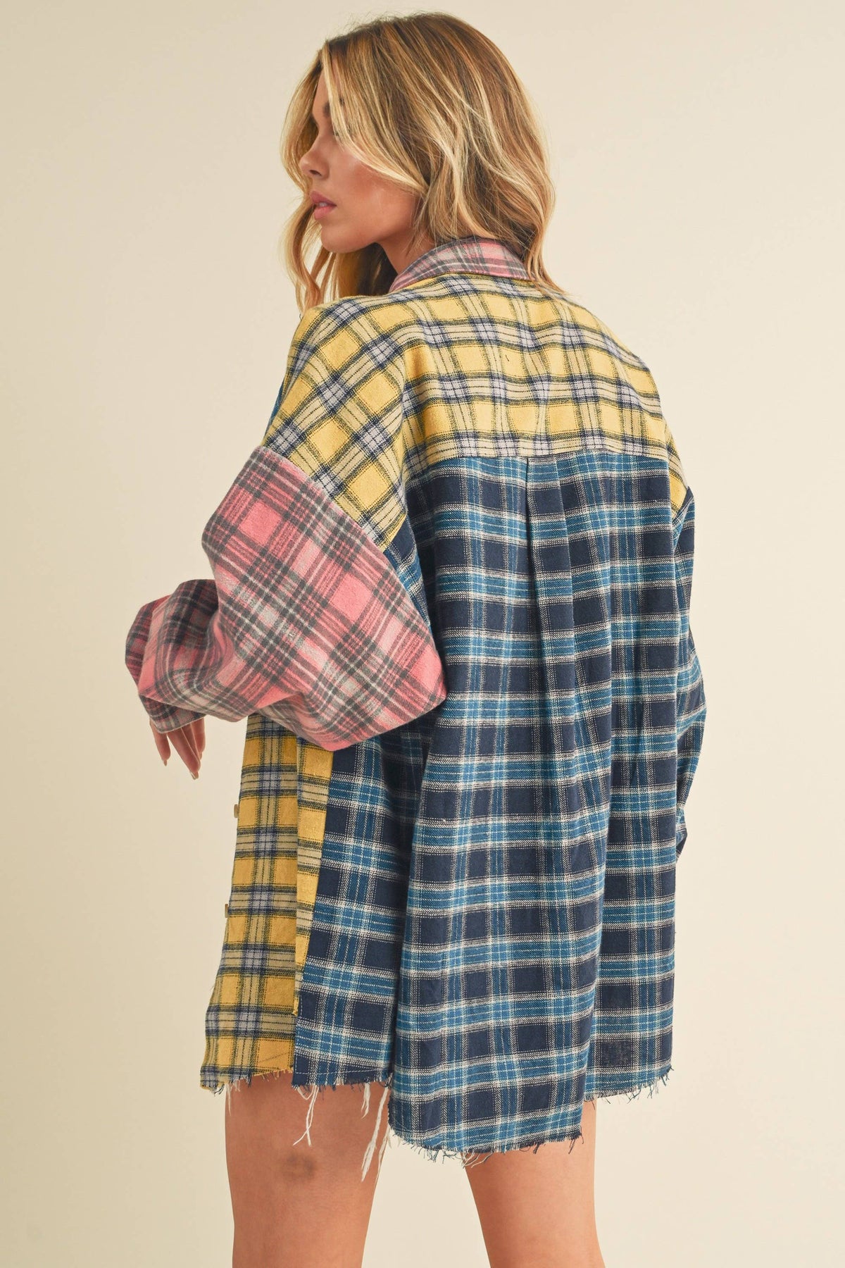 8316DN  Neela Multi Color Plaid Flannel Shirt 1: Blue/Pink/Yellow / Contemporary / L