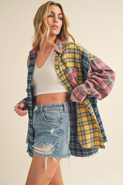 8316DN  Neela Multi Color Plaid Flannel Shirt 1: Blue/Pink/Yellow / Contemporary / M