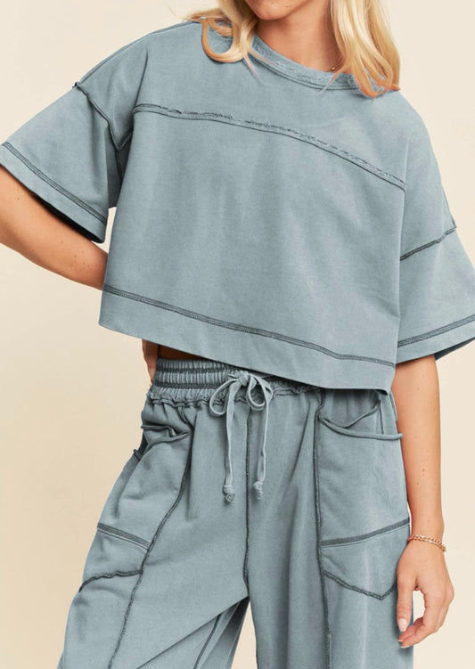 Denim Blue Mineral Wash Boxy Top