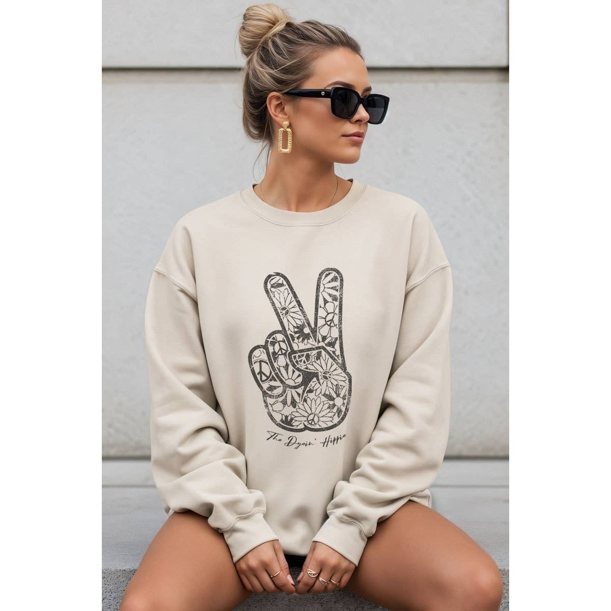PEACE AND LOVE SIGN MINERAL GRAPHIC  SWEATSHIRTS: Mineral  grey / S-M-L-XL(1-2-2-1)