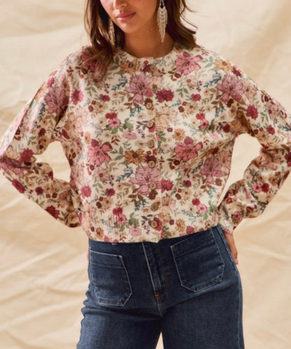 Floral Print Button Front Sweater