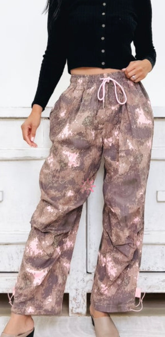 Pink Camo Mesh Cargo Joggers