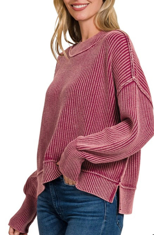 Cabernet Raw Edge Two Tone Sweatwr