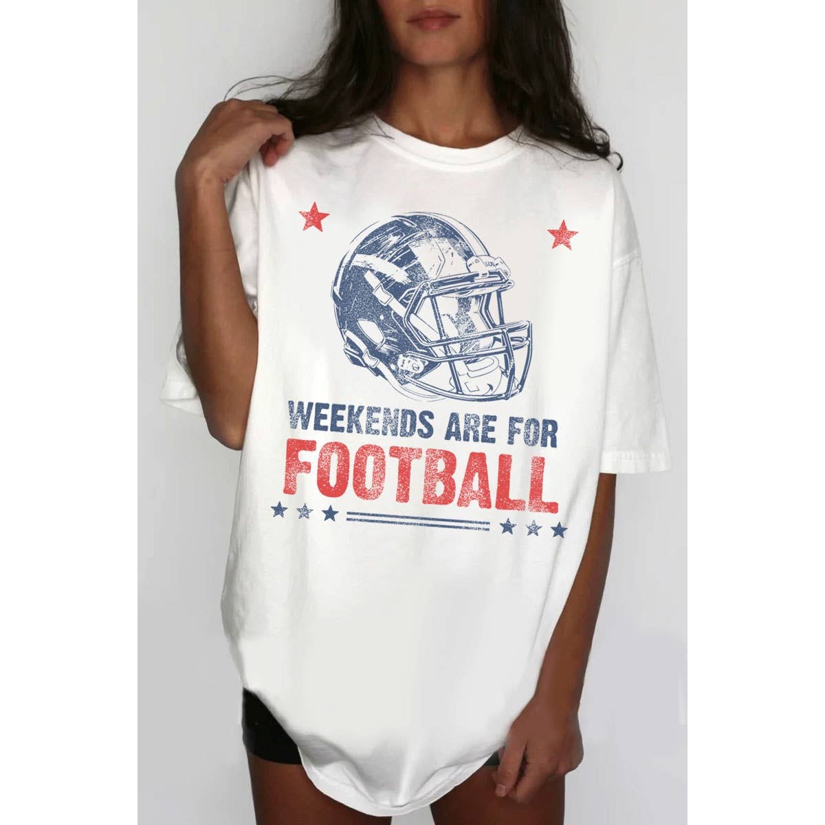 WEEKENDS FOOTBALL OVERSIZED MINERAL GRAPHIC TEE: White / L