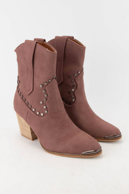PANDORA Festival Western Ankle Boots Studded Cowboy Booties: DUSTY ROSE / B12