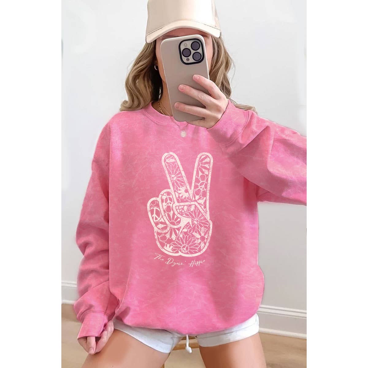 PEACE AND LOVE SIGN MINERAL GRAPHIC  SWEATSHIRTS: Mineral  grey / S-M-L-XL(1-2-2-1)