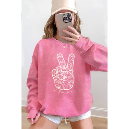 PEACE AND LOVE SIGN MINERAL GRAPHIC  SWEATSHIRTS: Mineral  grey / S-M-L-XL(1-2-2-1)