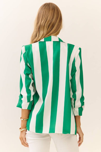 Vertical Stripe Relaxed Blazer: TOMATO WHITE / L