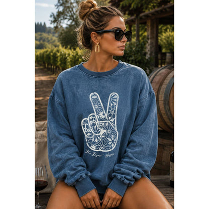 PEACE AND LOVE SIGN MINERAL GRAPHIC  SWEATSHIRTS: Mineral  grey / S-M-L-XL(1-2-2-1)