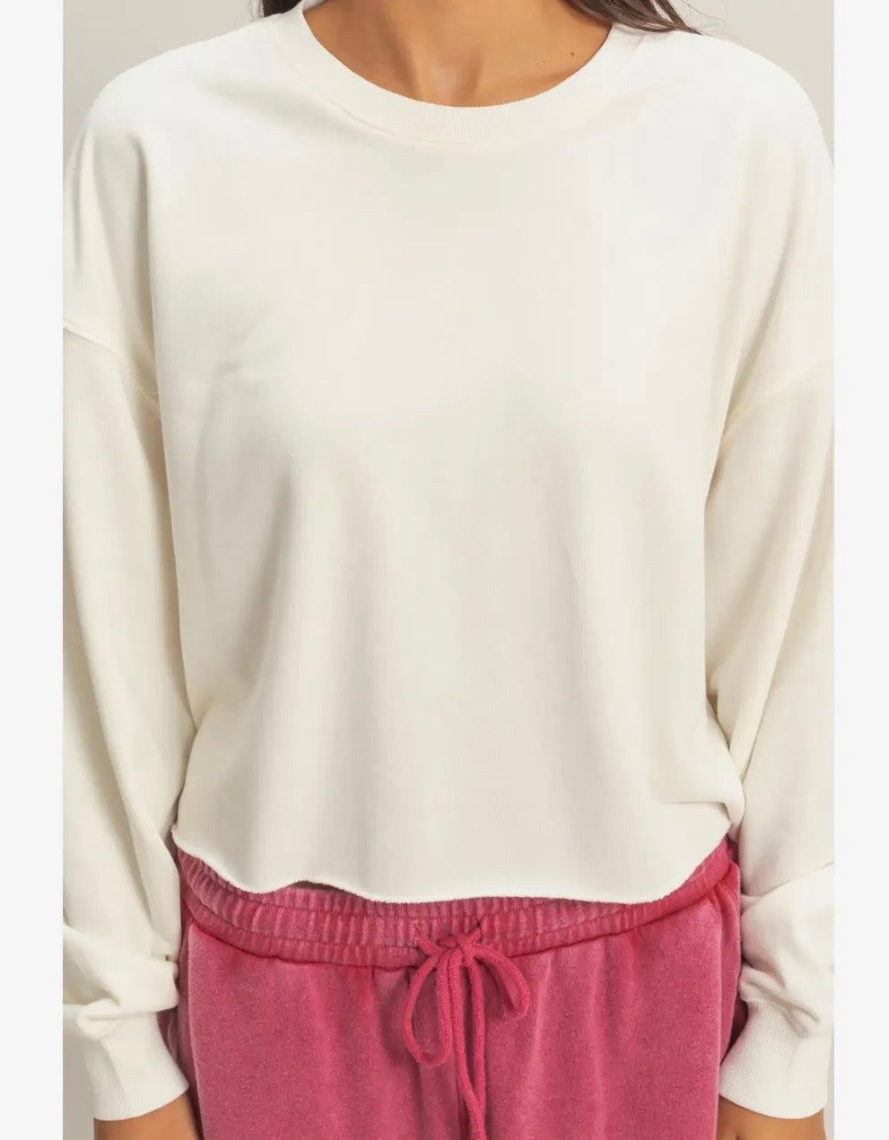 Cream Mineral Washed Cropped Sweatshirt